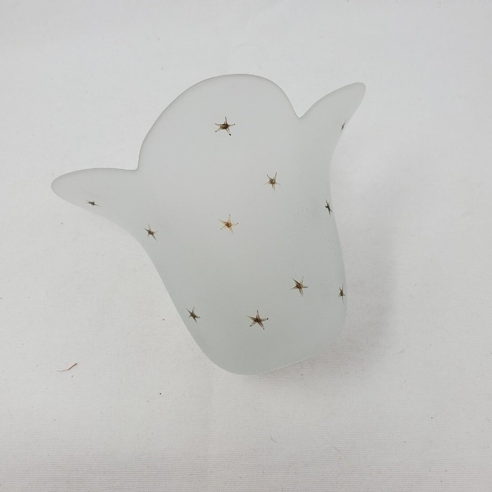 PartyLite White Satin Glass Frosted Tulip Candle Holder Gold Stars - Picture 4 of 11